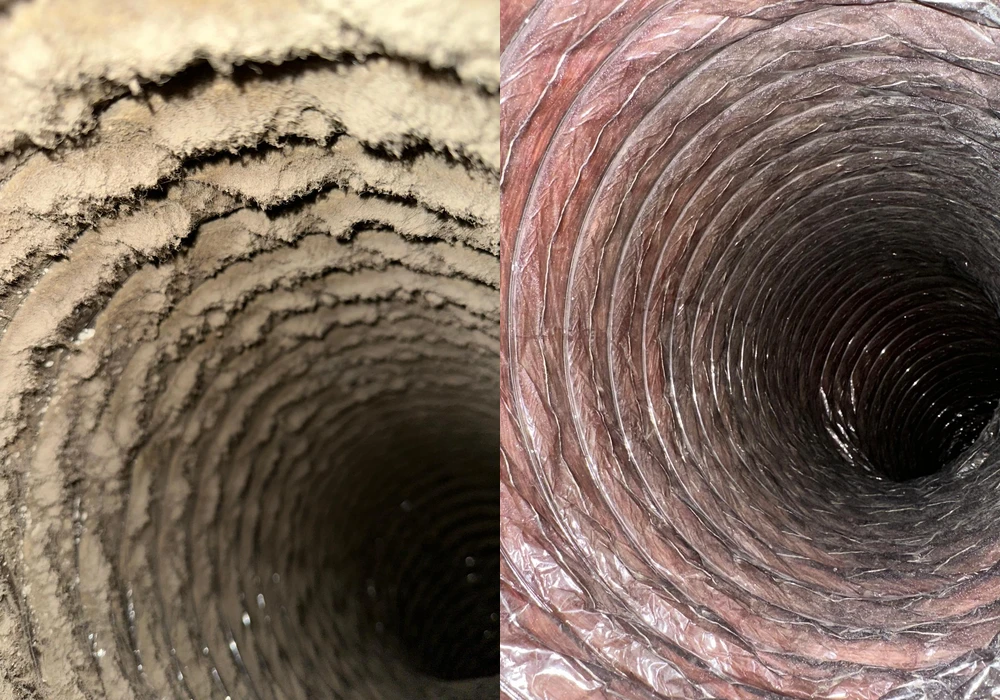 Before and after air duct cleaning
